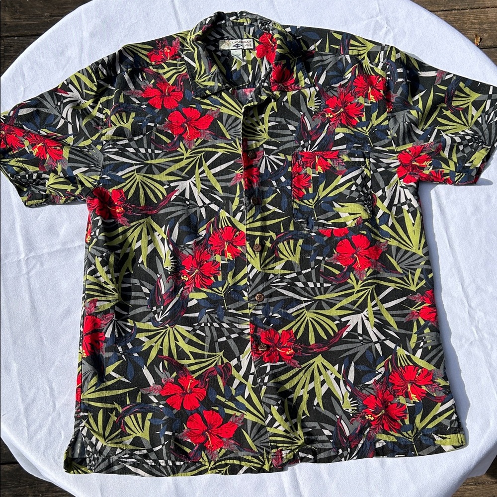 Caribbean Joe Black, Green and Red Floral Men's Shirt